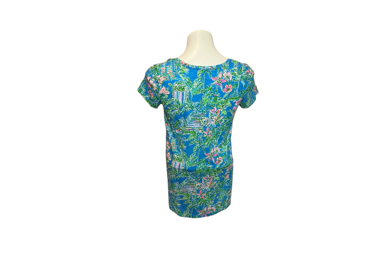 Lilly Pulitzer Etta V Neck Boca Blue Beneath the Bougainvillea - Size XS