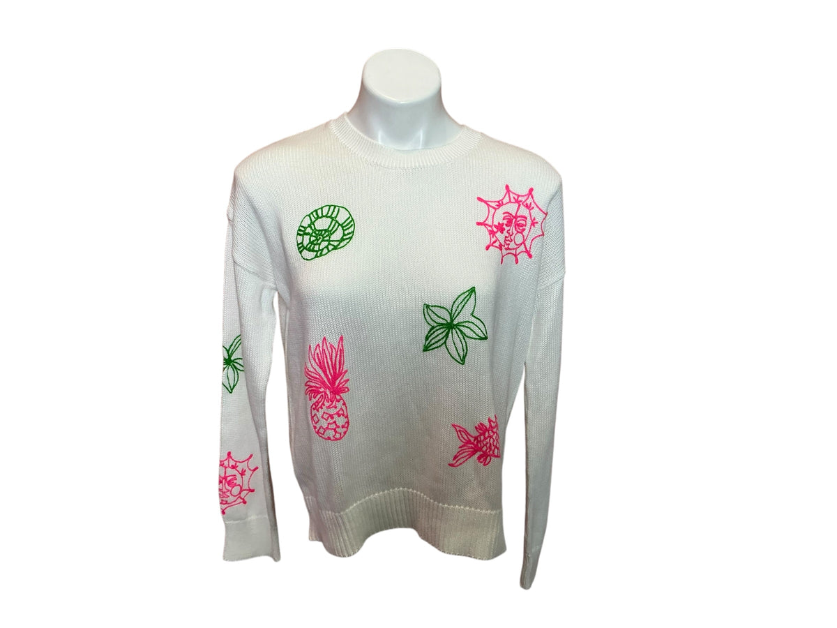 Lilly Pulitzer NWT Tensley Sweater Resort White Fluer De Lilly Embroidered - Size S