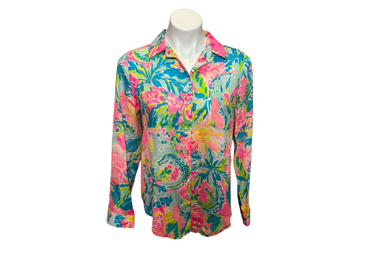 Lilly Pulitzer NWT Sea View Button Down Multi Sunshine State Of Mind - Size XS