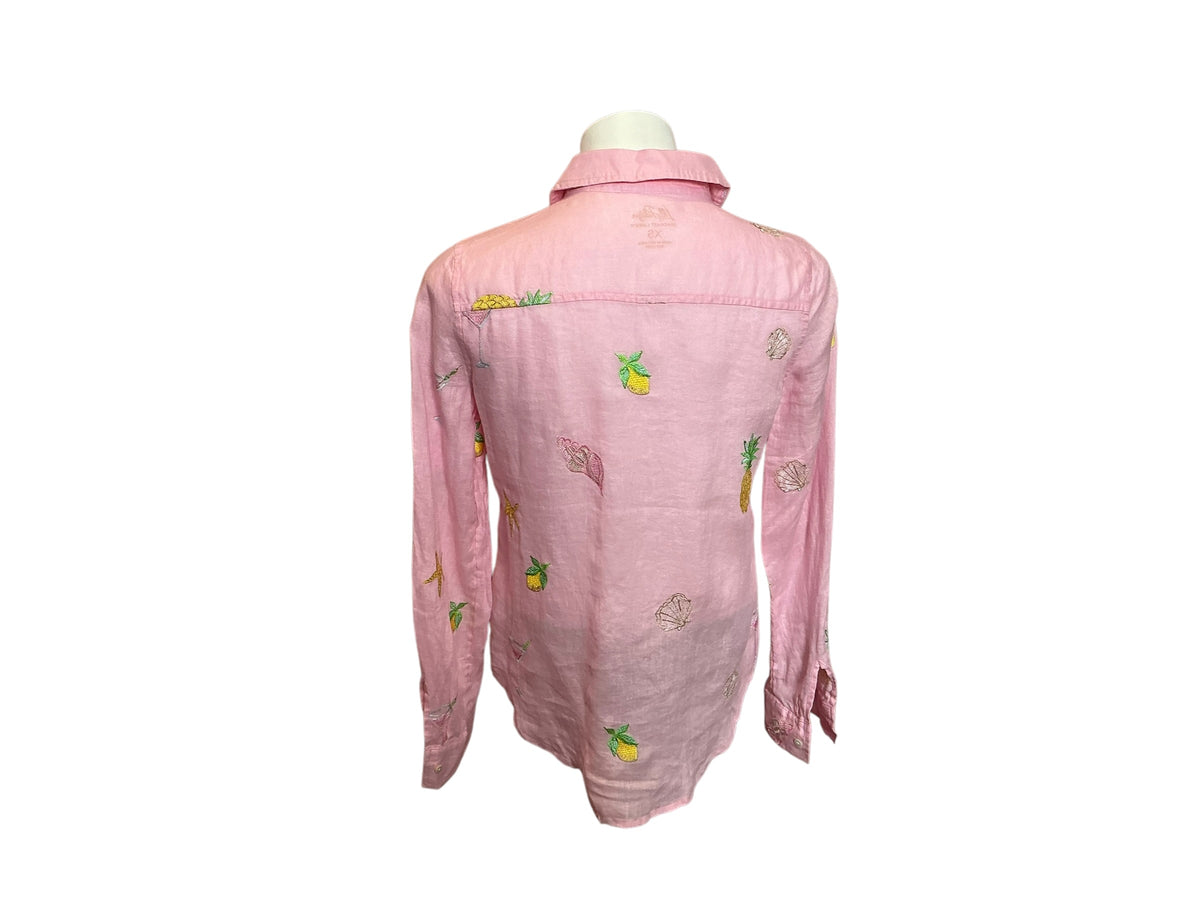 Lilly Pulitzer NWT Sea View Button Down Conch Shell Pink Happy Hour Embroidery - Size XS