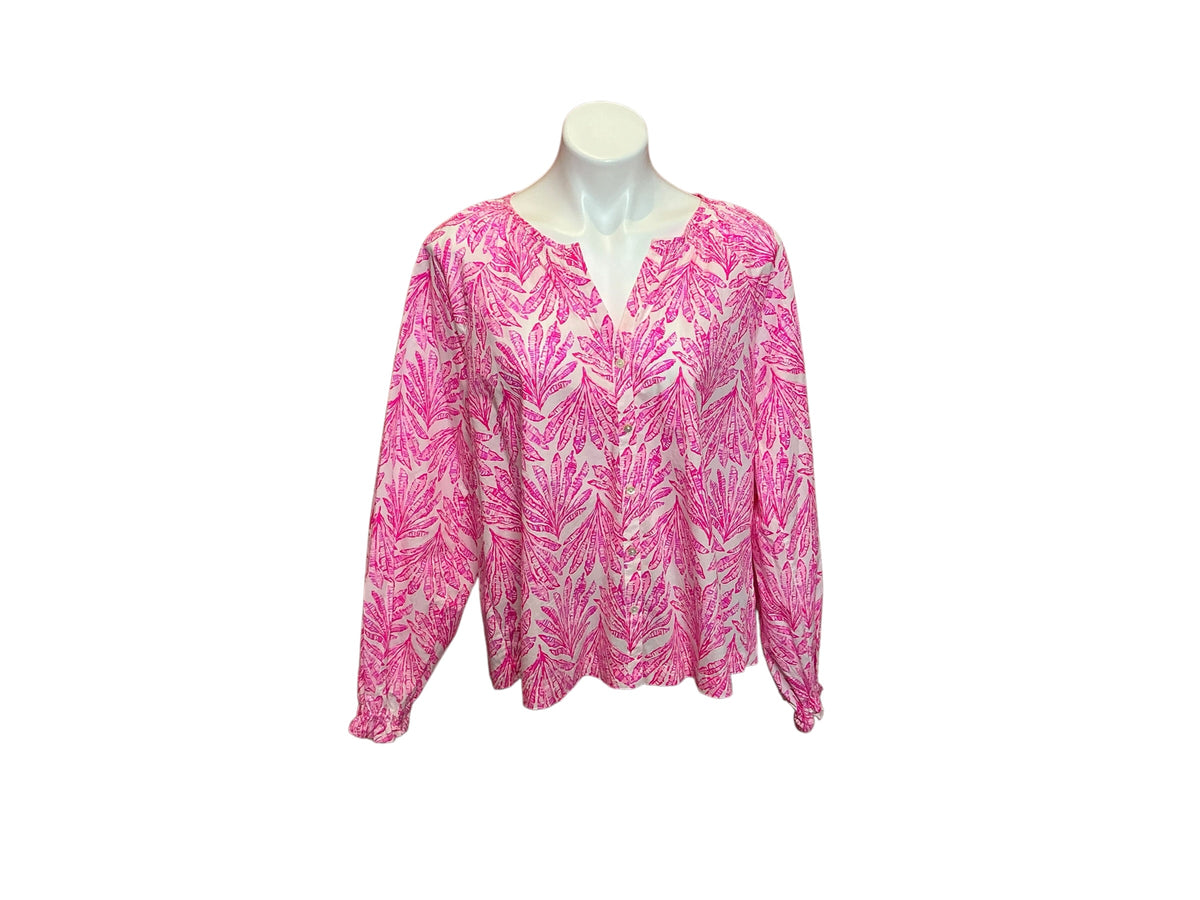 Lilly Pulitzer Aldina Button-Down Top Pink Bliss Shady Babe - Size M