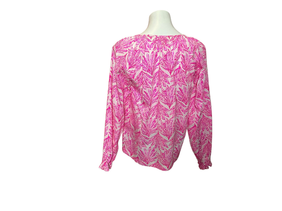 Lilly Pulitzer Aldina Button-Down Top Pink Bliss Shady Babe - Size M