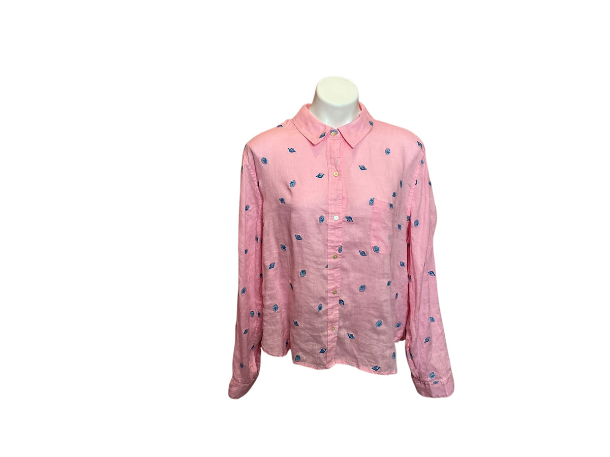 Lilly Pulitzer Coralynn Button Down Shirt Conch Shell Pink Gone Shellin Embroidery - Size XL