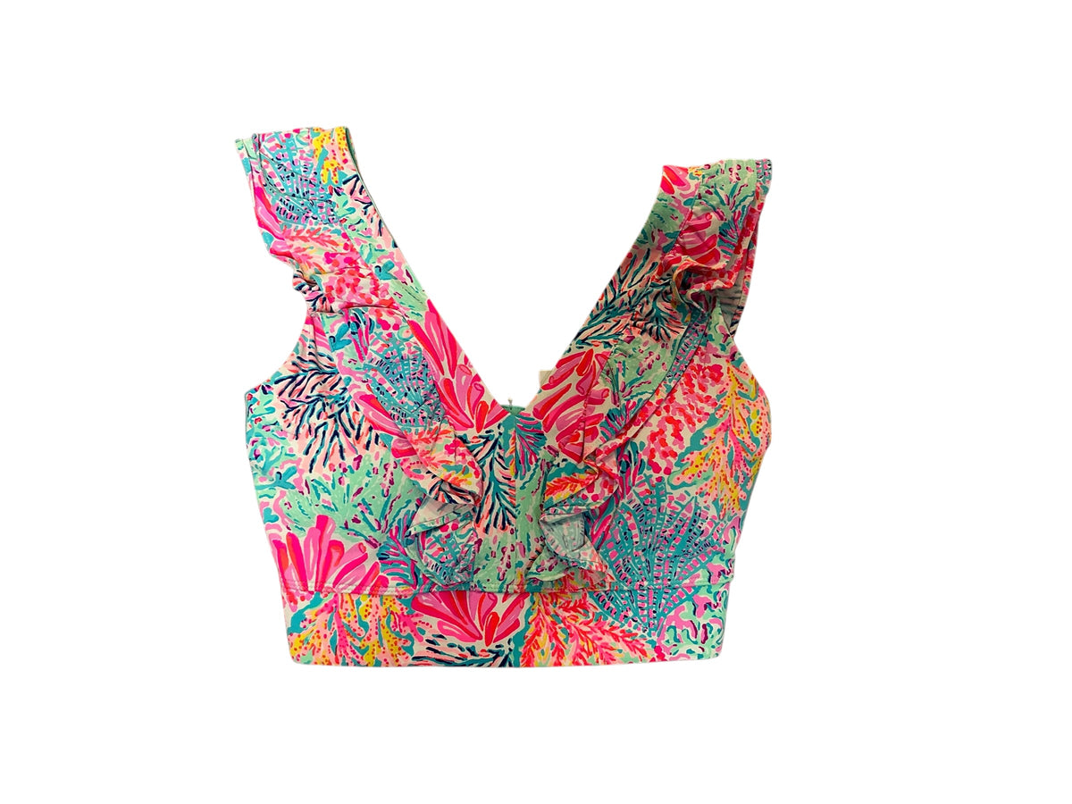 Lilly Pulitzer NWT Sucre Ruffle Sports Bra Multi Splashdance - Size XS