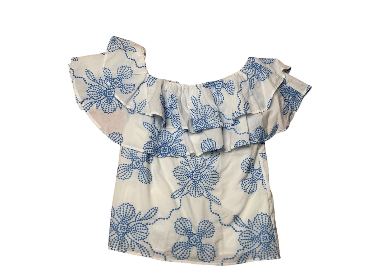 Lilly Pulitzer NWT Trixie One Shoulder Ruffle Top Sunwashed Blue Al Fresco Dot Embroidered - Size XXS