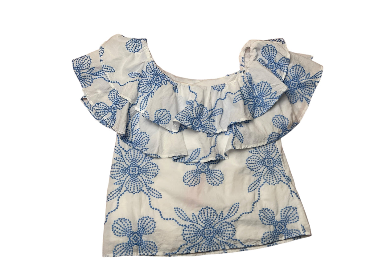 Lilly Pulitzer NWT Trixie One Shoulder Ruffle Top Sunwashed Blue Al Fresco Dot Embroidered - Size XXS