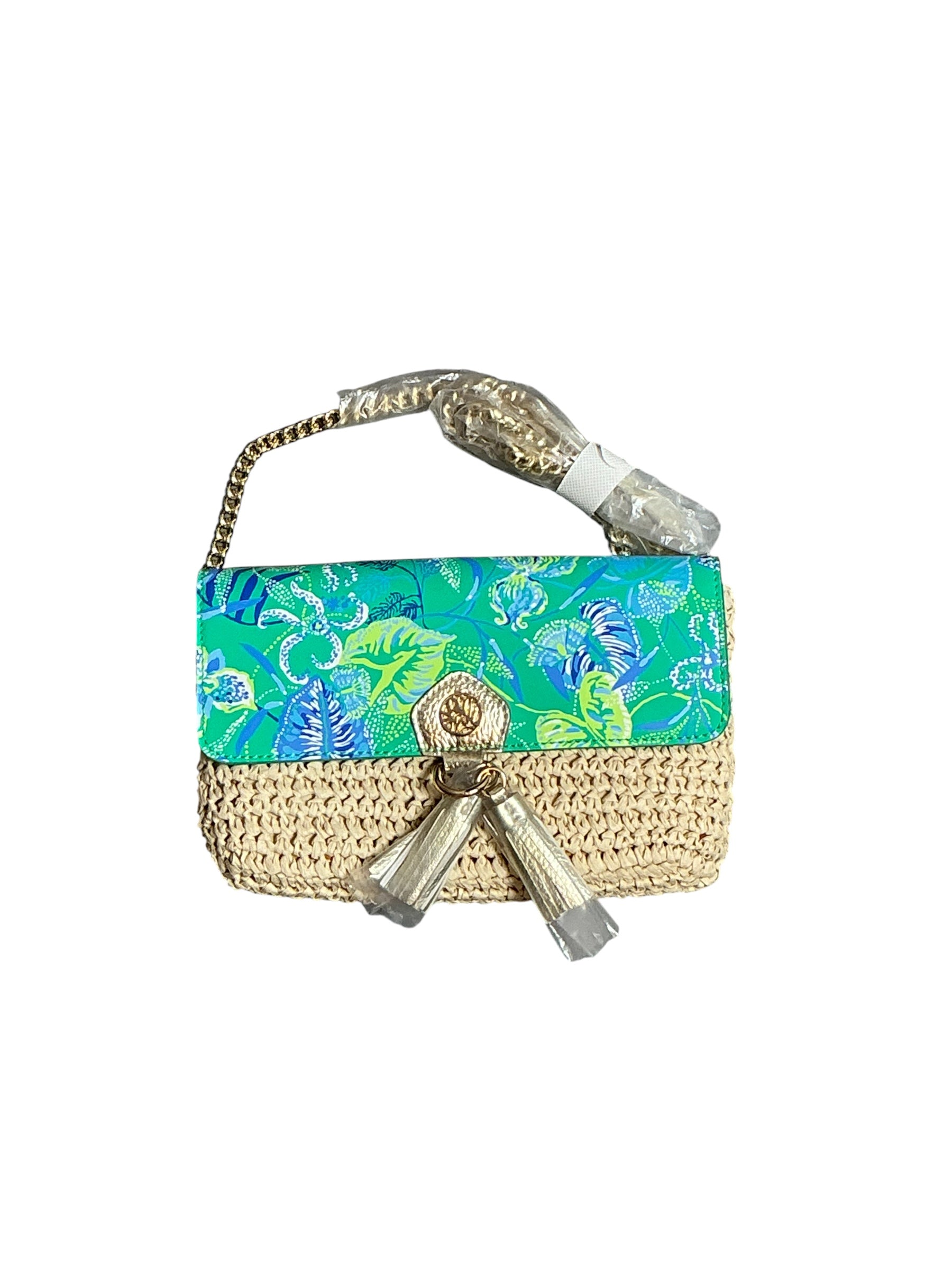 Lilly Pulitzer NWT Straw Crossbody Clutch - Botanical Green - In A Flutter Accessory