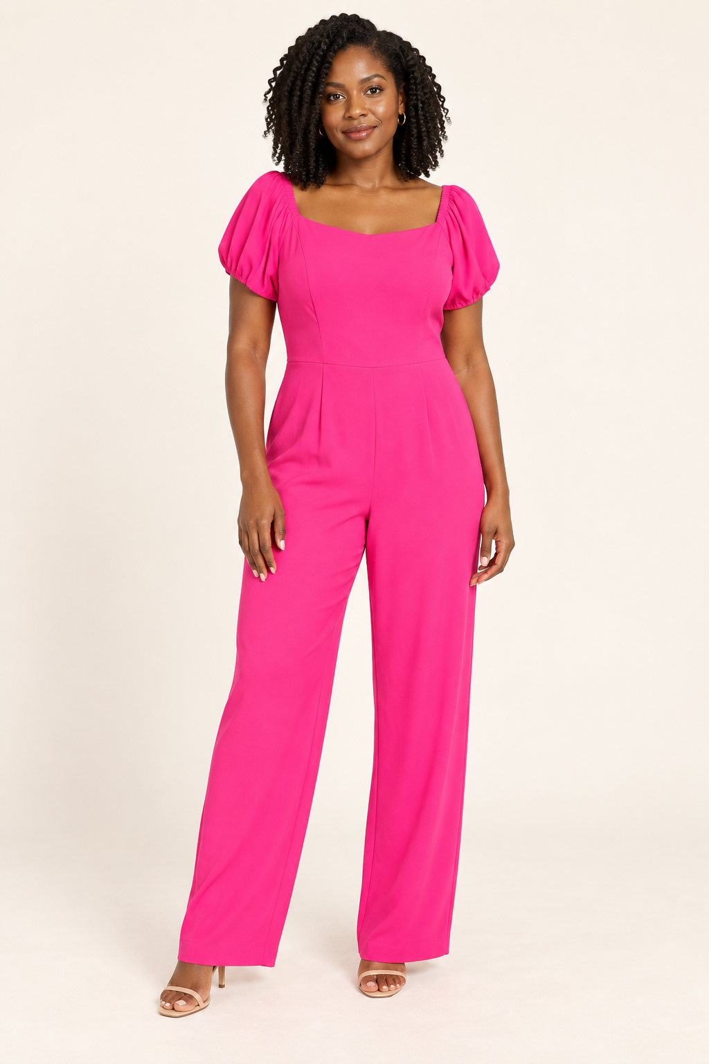 AI-generated model preview of Lilly Pulitzer Bright Pink Jumpsuit with Belt Size 8. Original product photos show the exact item.
