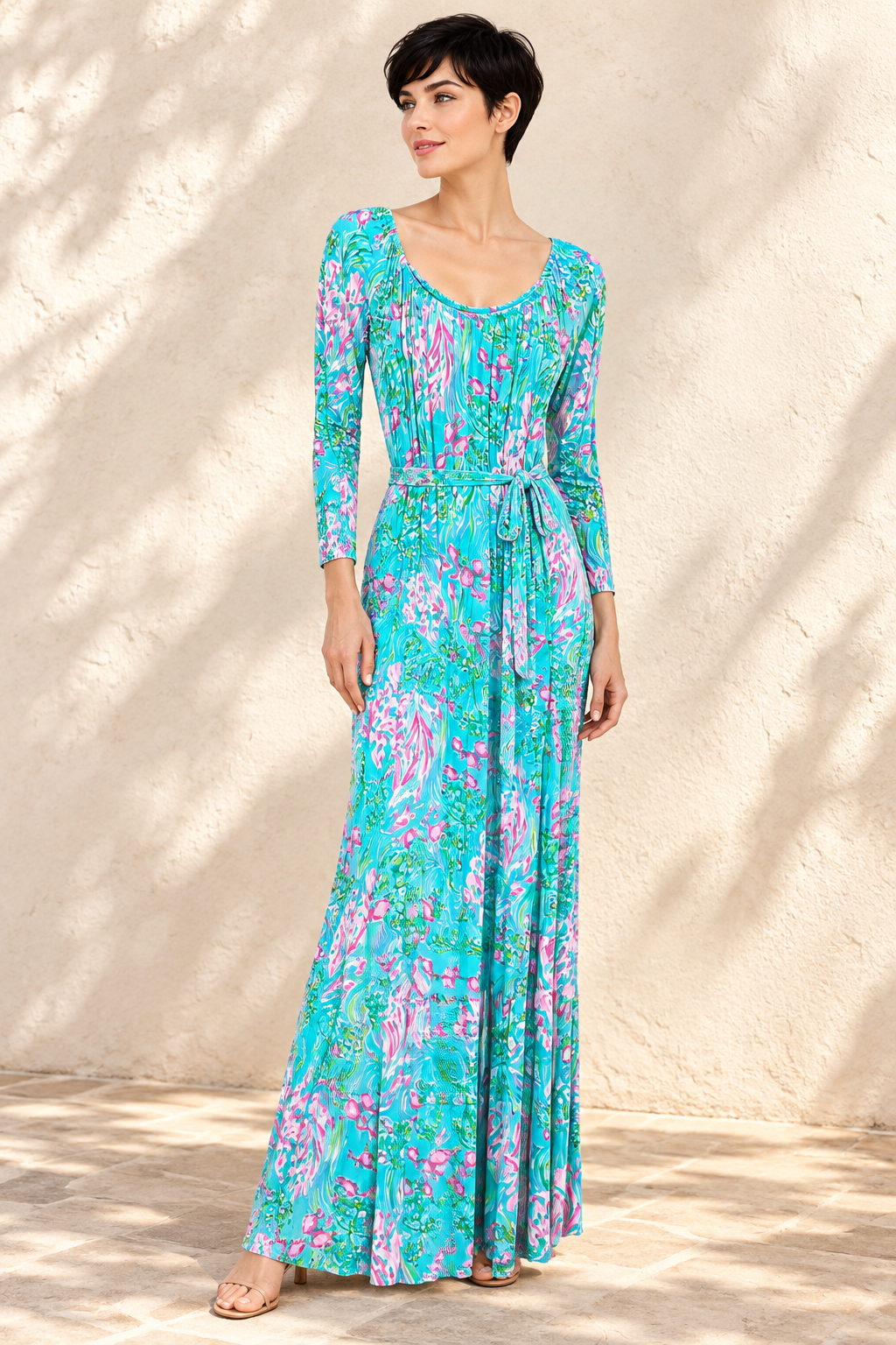 AI-generated on-model preview of Lilly Pulitzer Odella Maxi Size XS. See original photos for exact item details.