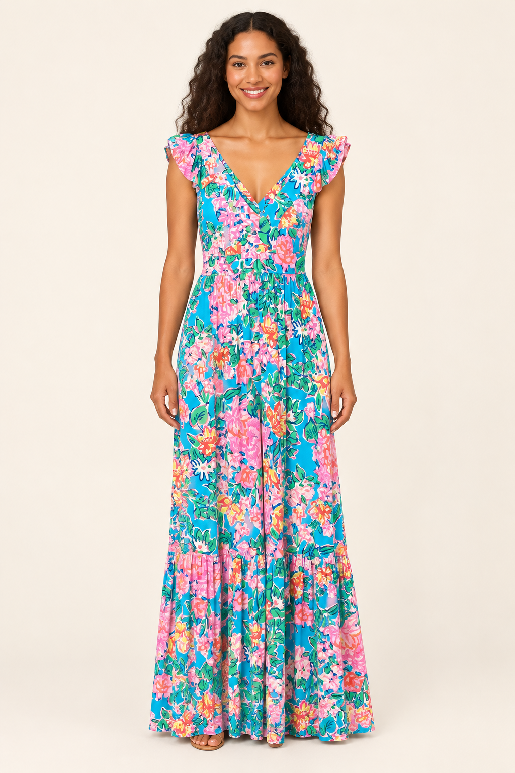 AI-generated on-model preview of Lilly Pulitzer Vyra Maxi Size 2. See original photos for exact item details.