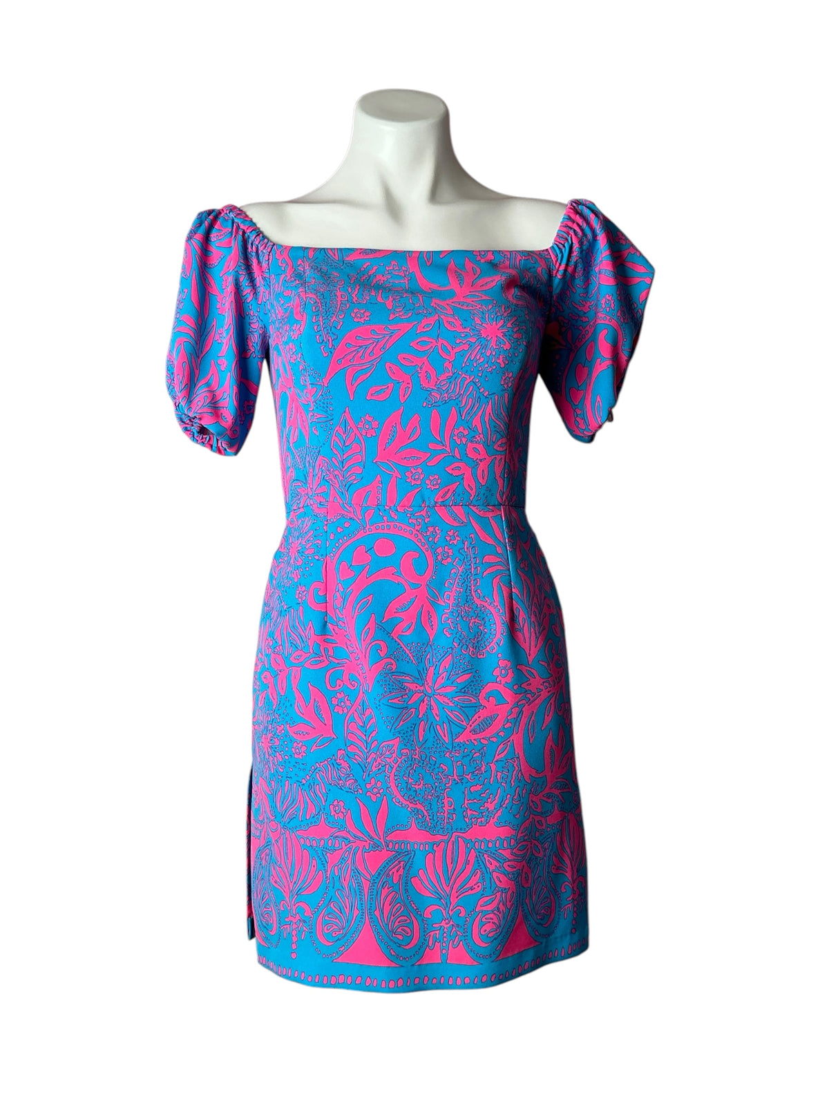 Lilly Pulitzer Jada Off The Shoulder Romper Aura Pink Leaf An Impression - Size 2