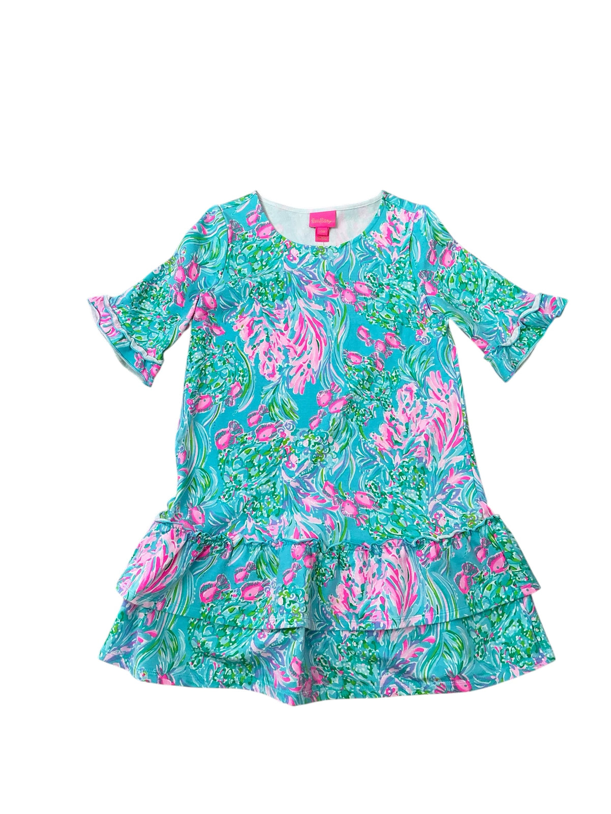 Lilly Pulitzer Kids Kailyn Dress Amalfi Blue Best Fishes - Size L (8-10)