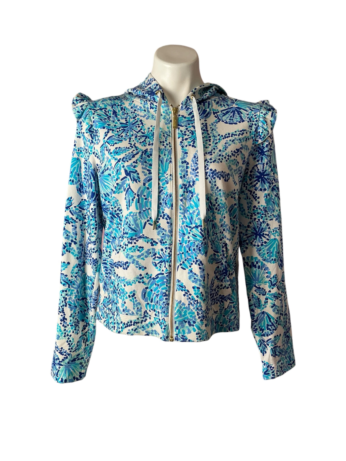Lilly Pulitzer Audrey Zip-Up Turquoise Oasis Shell Me You Love Me - Size M