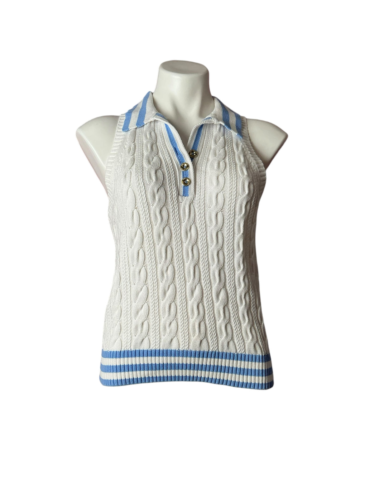Lilly Pulitzer Suzette Polo Sweater Tank Resort White X Jacaranda Blue Tipping - Size S