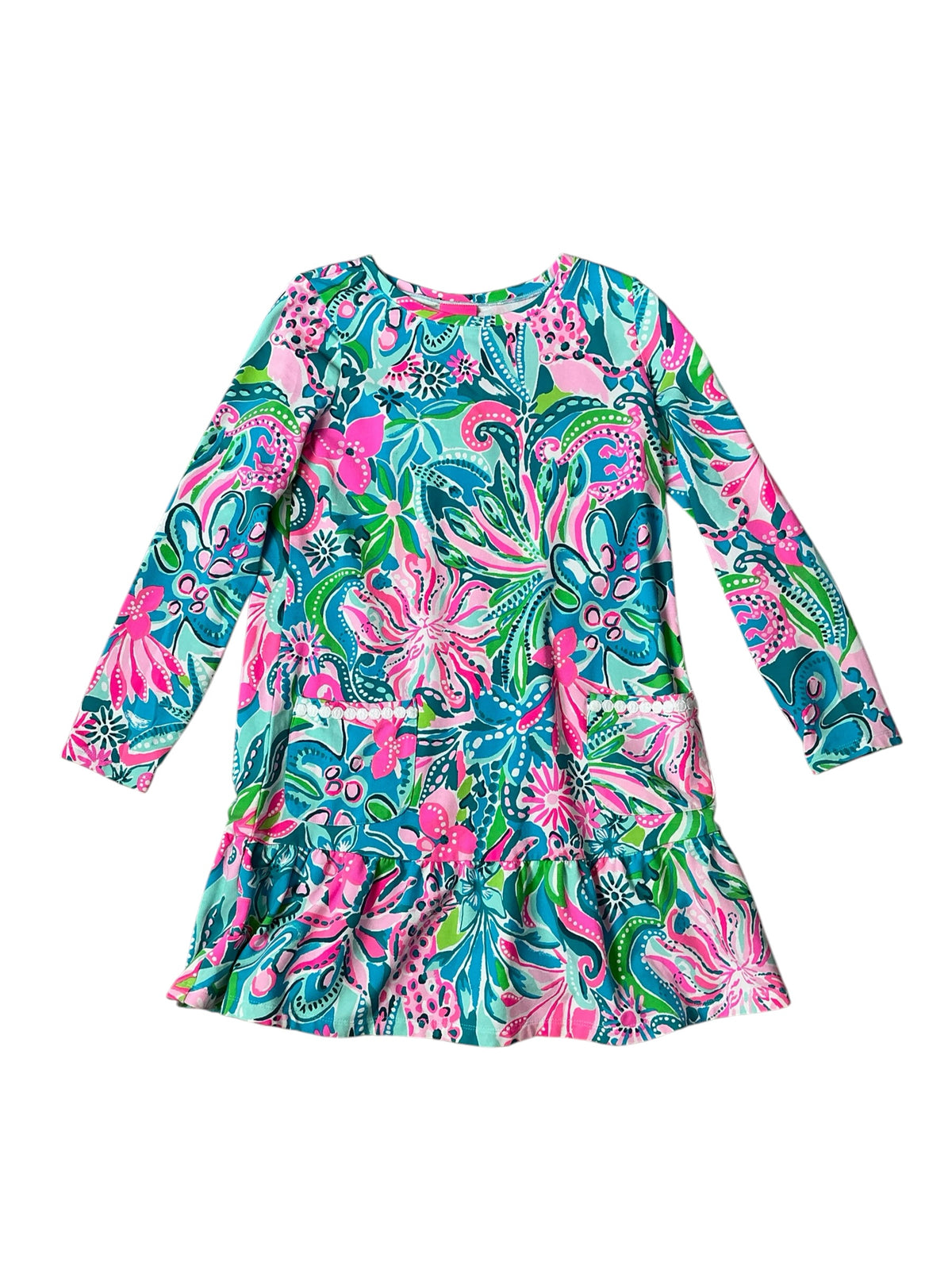 Lilly Pulitzer Kids Vira Dress Turquoise Oasis Golden Hour - Size XL (12-14)