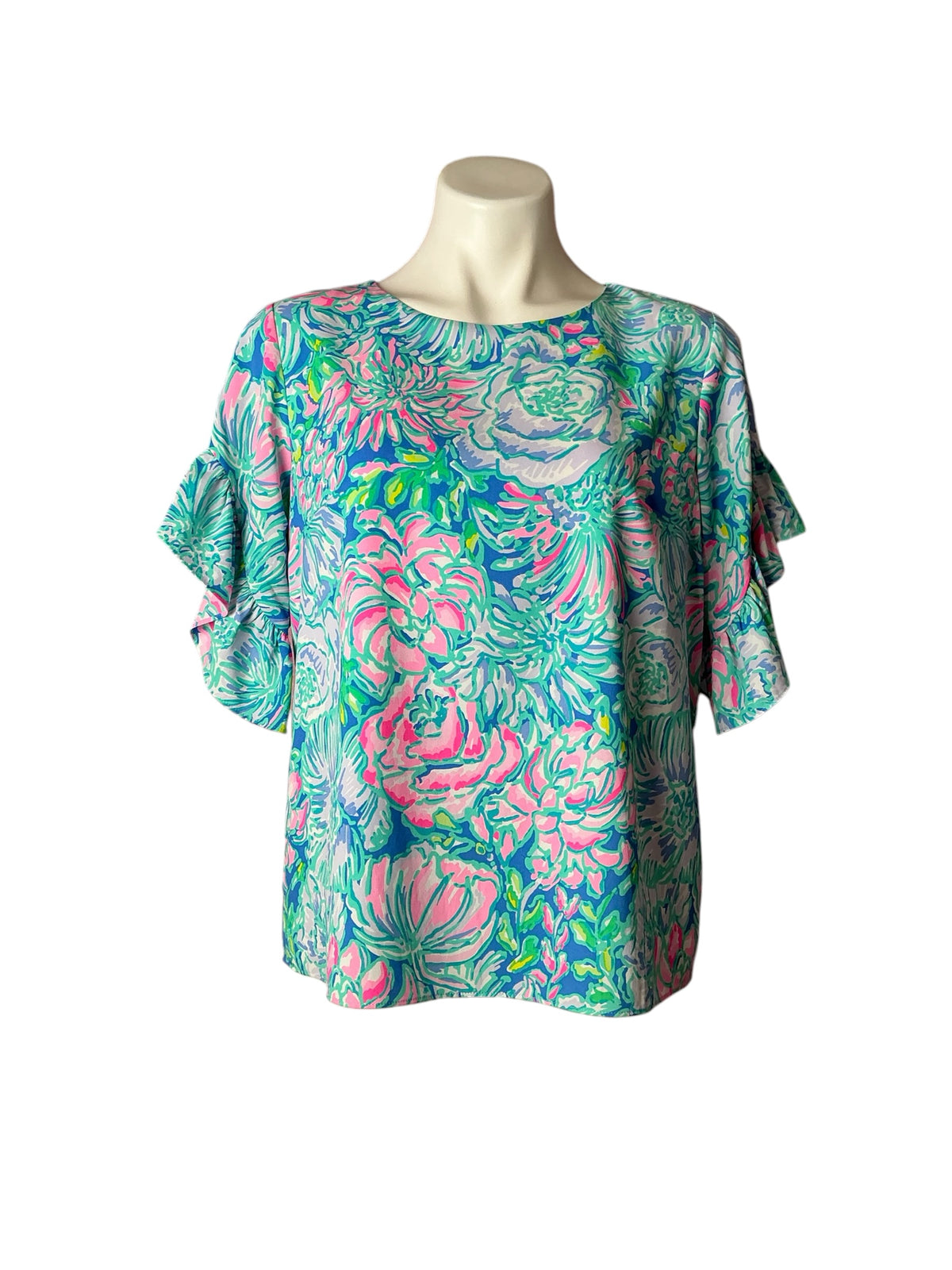 Lilly Pulitzer Darlah Lileeze Top Blue Horizon Coming In Hot - Size S