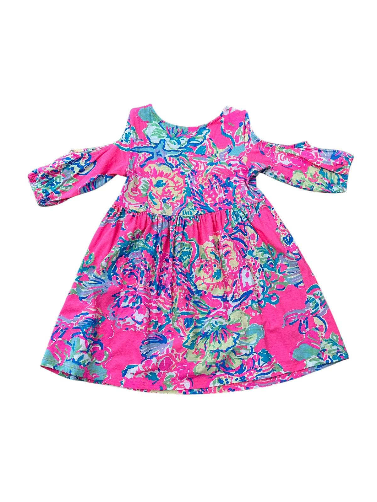 Lilly Pulitzer Linn Cold Shoulder Dress Coral Reef Island Seacret - Size S (4-5)