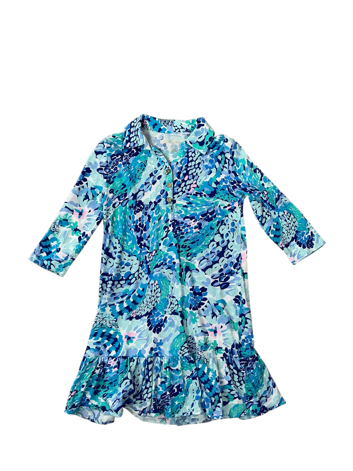 Lilly Pulitzer Amelia Polo Dress Turquoise Oasis Wave After Wave - Size L (8-10)