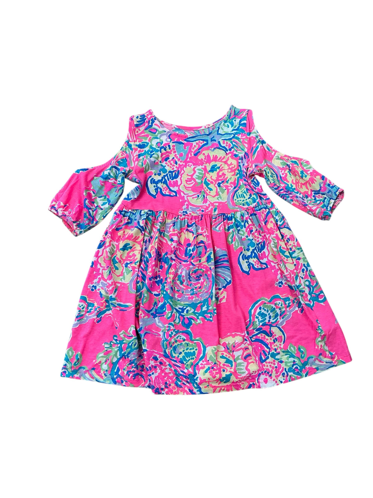 Lilly Pulitzer Linn Cold Shoulder Dress Coral Reef Island Seacret - Size S (4-5)